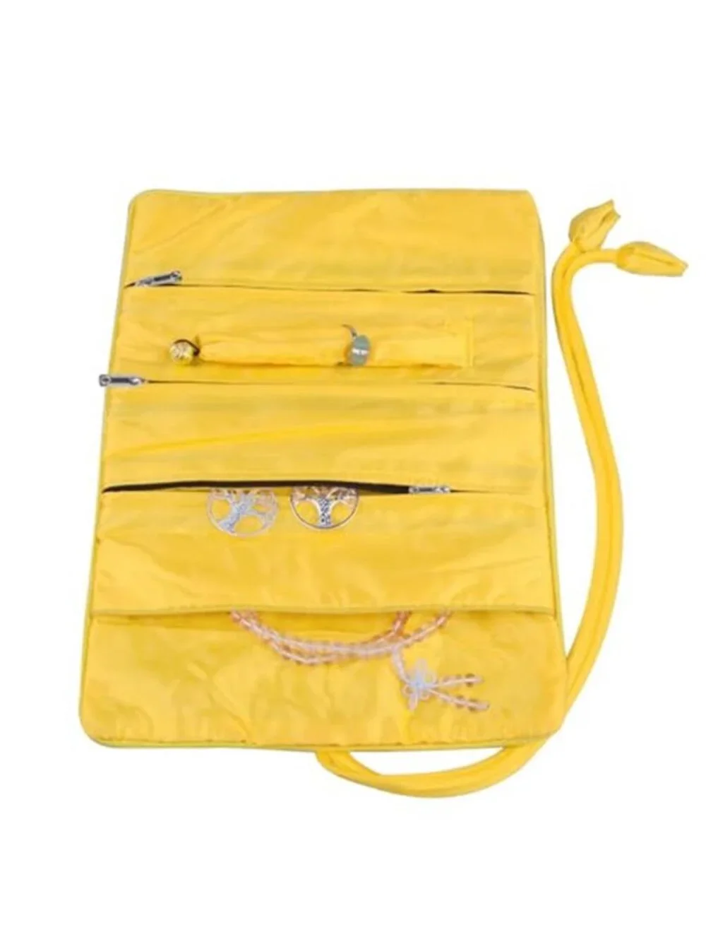 Embroidered Floral Bird Brocade Travel Jewelry Roll Bag Organizer Zipper Pouch